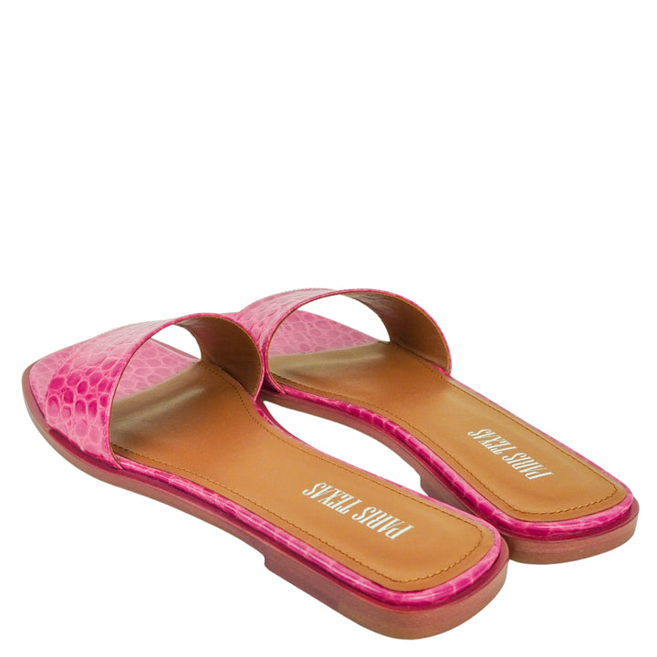 Paris Texas Mini Embossed Croc Sanremo Flat Sandals in Peony - Discounts on Paris Texas at UAL