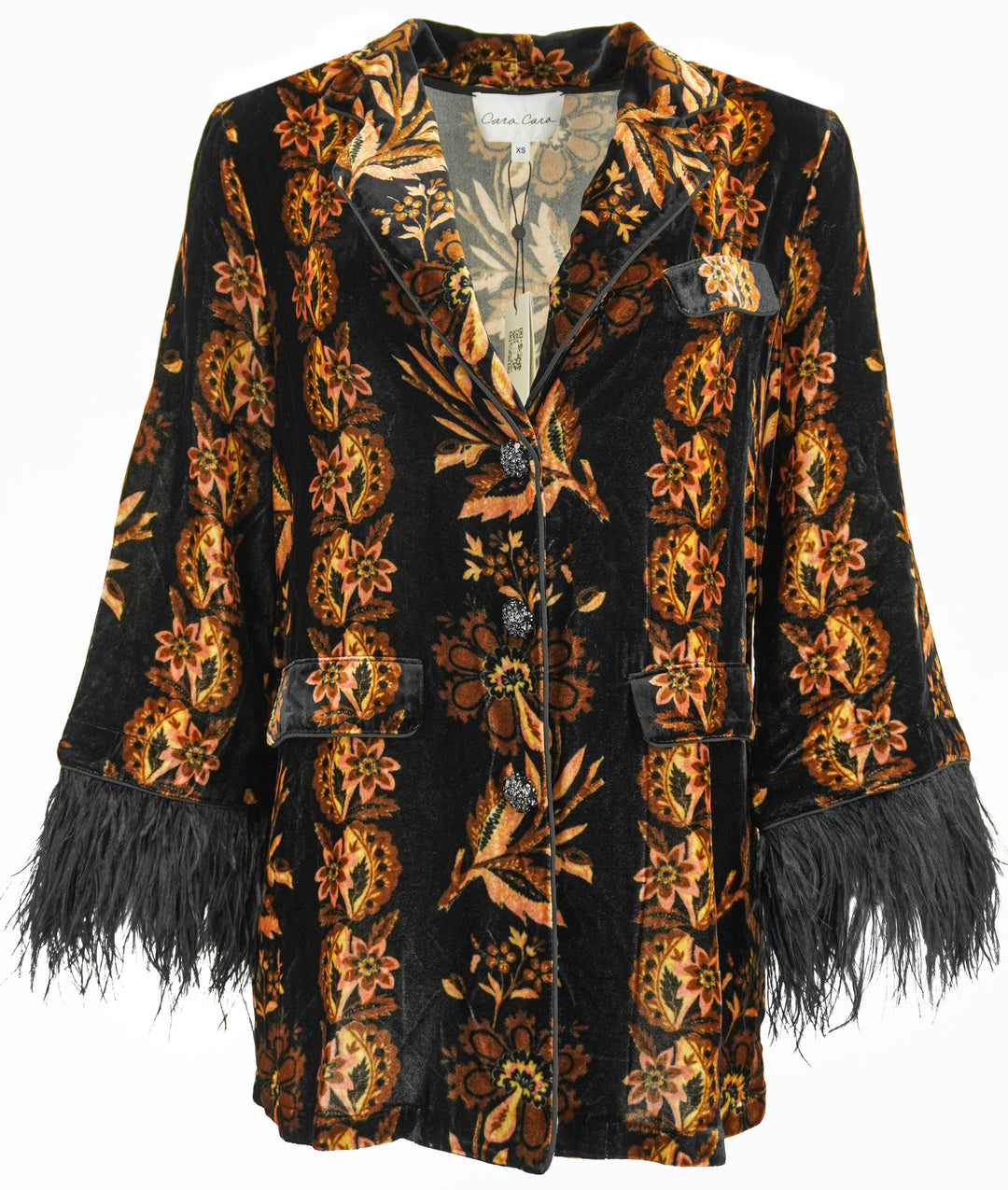 Cara Cara Venezia Velvet Floral Jacket in Black and Rust - Discounts on Cara Cara at UAL