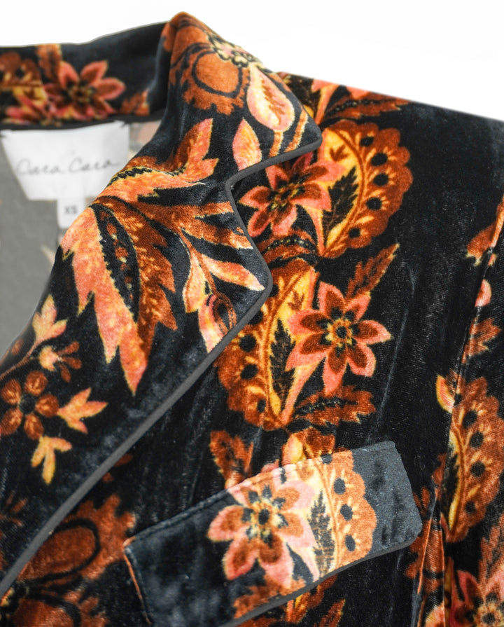Cara Cara Venezia Velvet Floral Jacket in Black and Rust - Discounts on Cara Cara at UAL