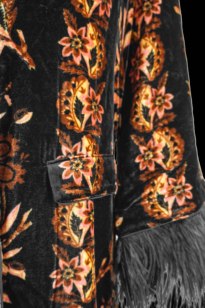 Cara Cara Venezia Velvet Floral Jacket in Black and Rust - Discounts on Cara Cara at UAL