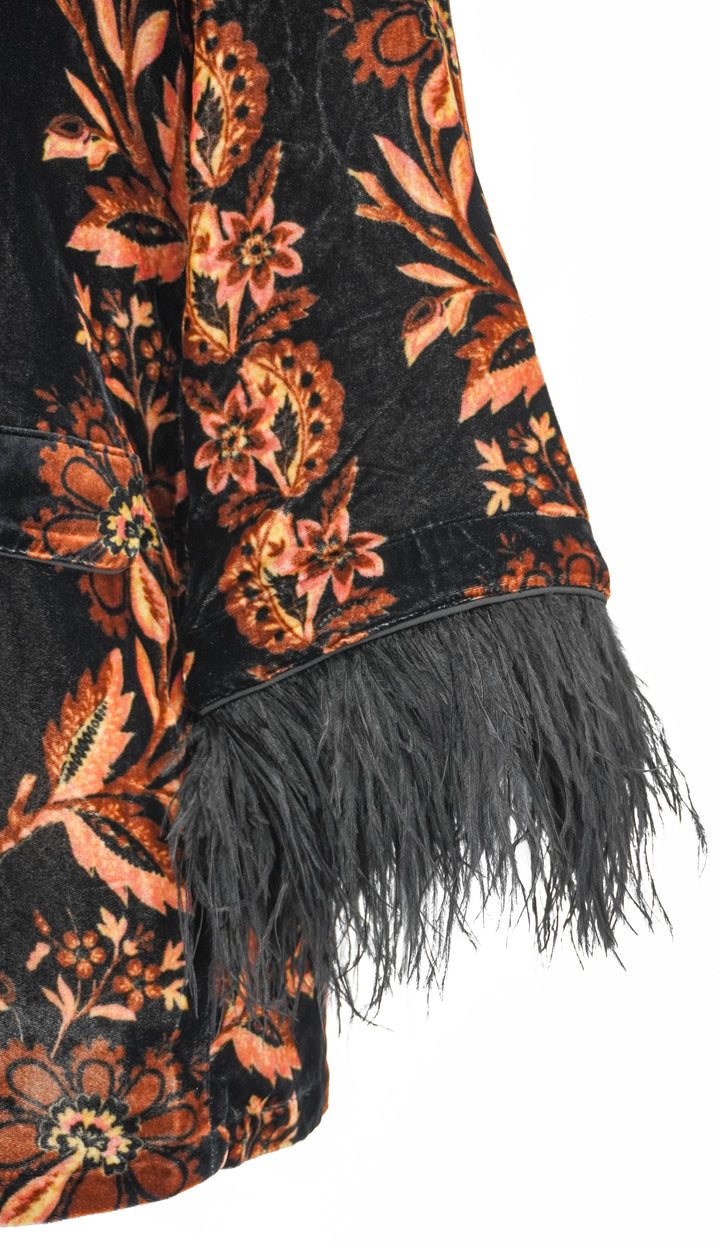 Cara Cara Venezia Velvet Floral Jacket in Black and Rust - Discounts on Cara Cara at UAL