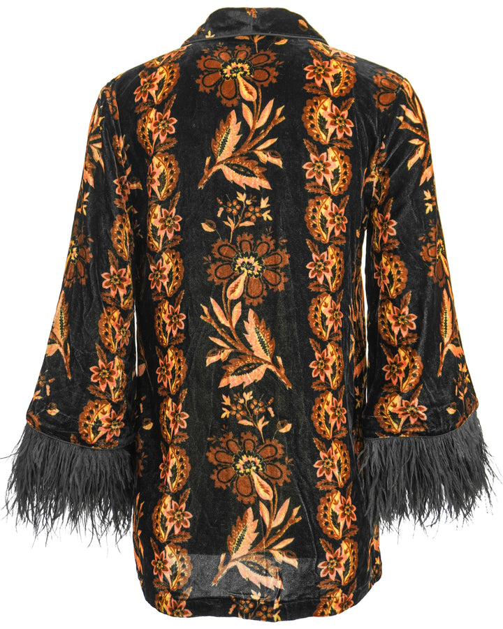 Cara Cara Venezia Velvet Floral Jacket in Black and Rust - Discounts on Cara Cara at UAL