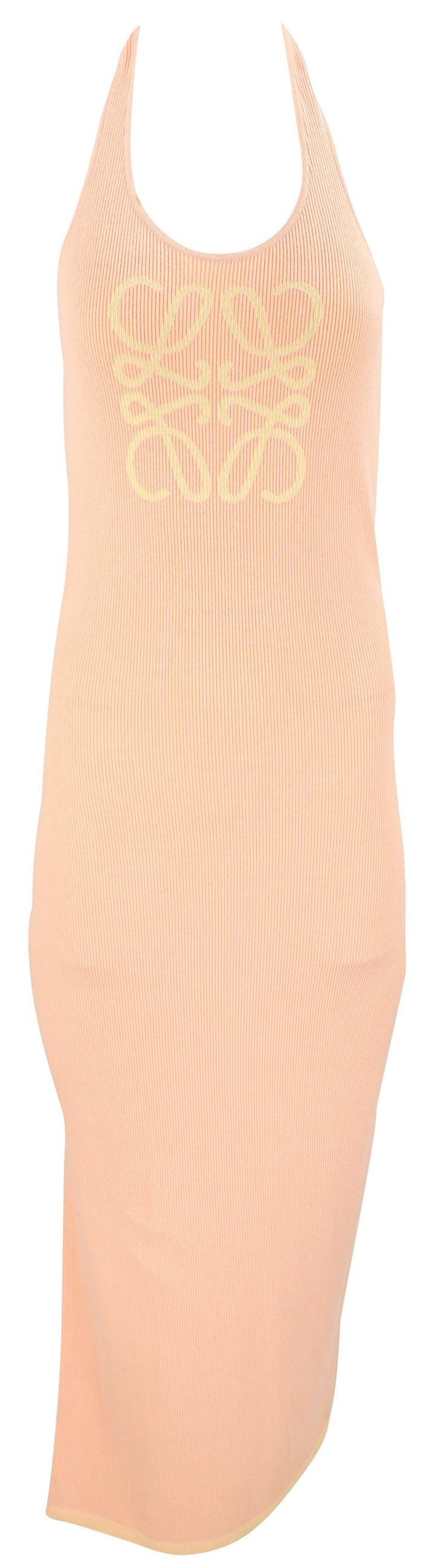 Loewe Logo Halterneck Ribbed Dress in Peach