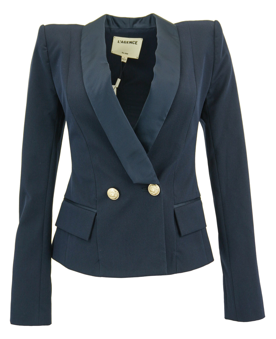 L'AGENCE Imogen Satin Lapel Blazer in Navy - Discounts on L'AGENCE at UAL