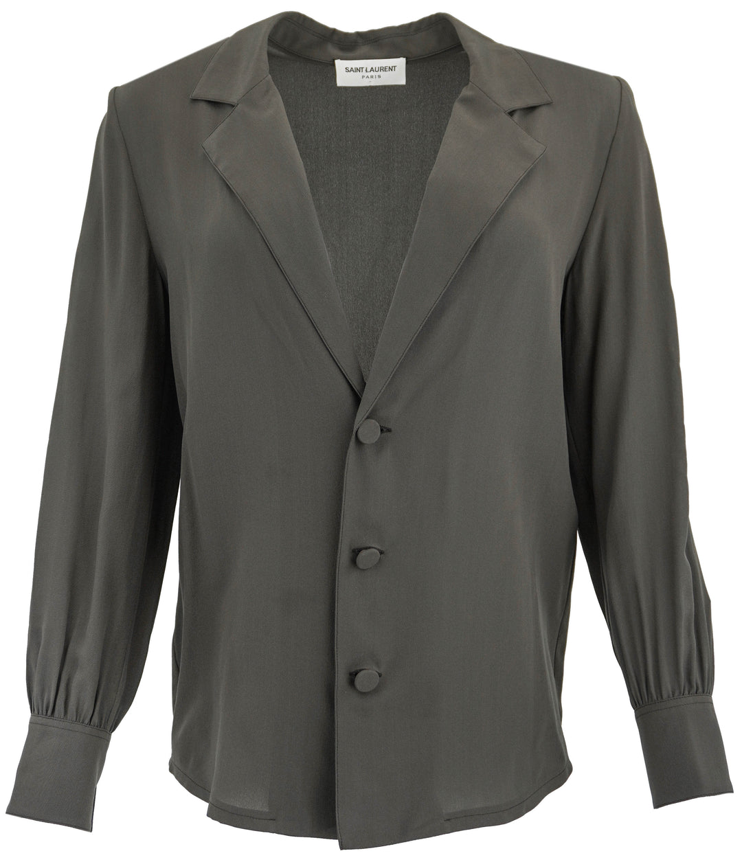 Saint Laurent Silk Button Front Blouse in Ash Brown - Discounts on Saint Laurent at UAL