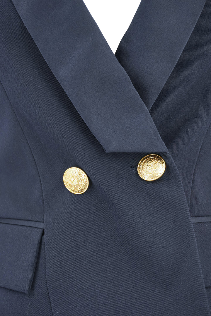 L'AGENCE Imogen Satin Lapel Blazer in Navy - Discounts on L'AGENCE at UAL