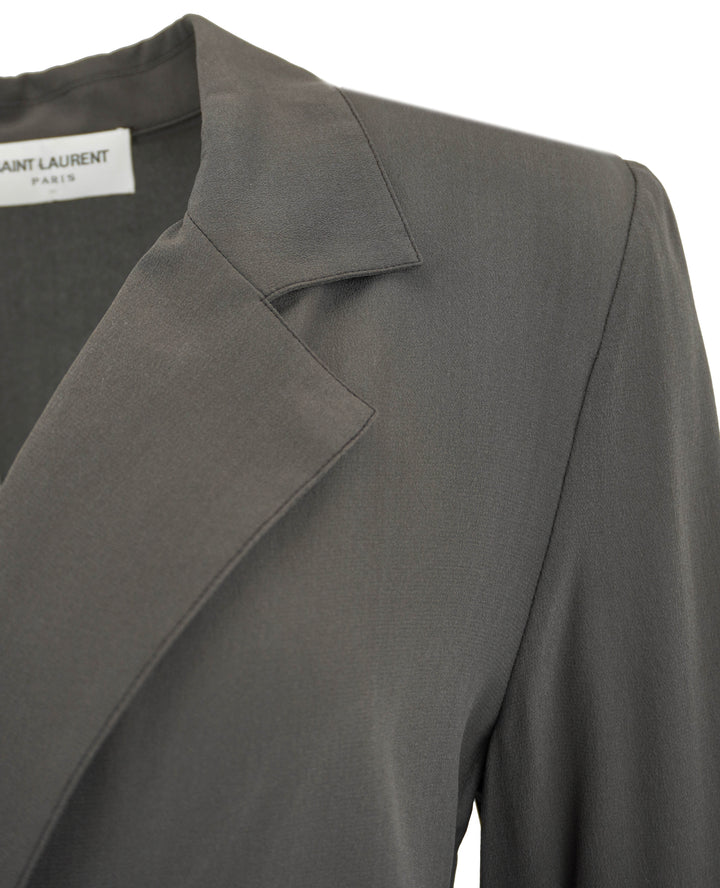 Saint Laurent Silk Button Front Blouse in Ash Brown - Discounts on Saint Laurent at UAL