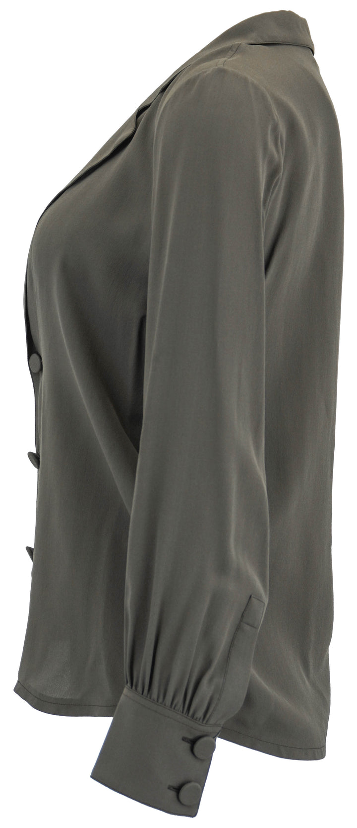 Saint Laurent Silk Button Front Blouse in Ash Brown - Discounts on Saint Laurent at UAL