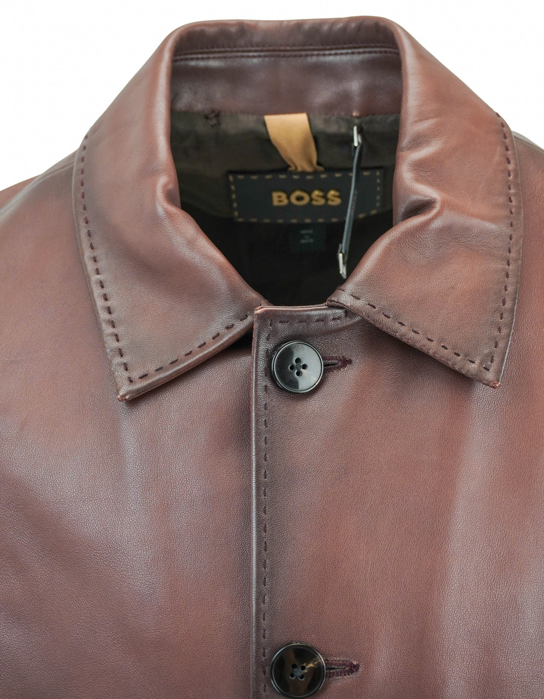 Boss Button Front Leather Jacket in Brown - Discounts on Hugo Boss at UAL