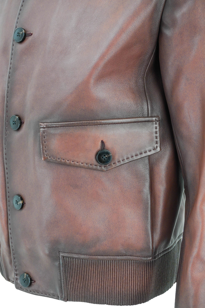 Boss Button Front Leather Jacket in Brown - Discounts on Hugo Boss at UAL