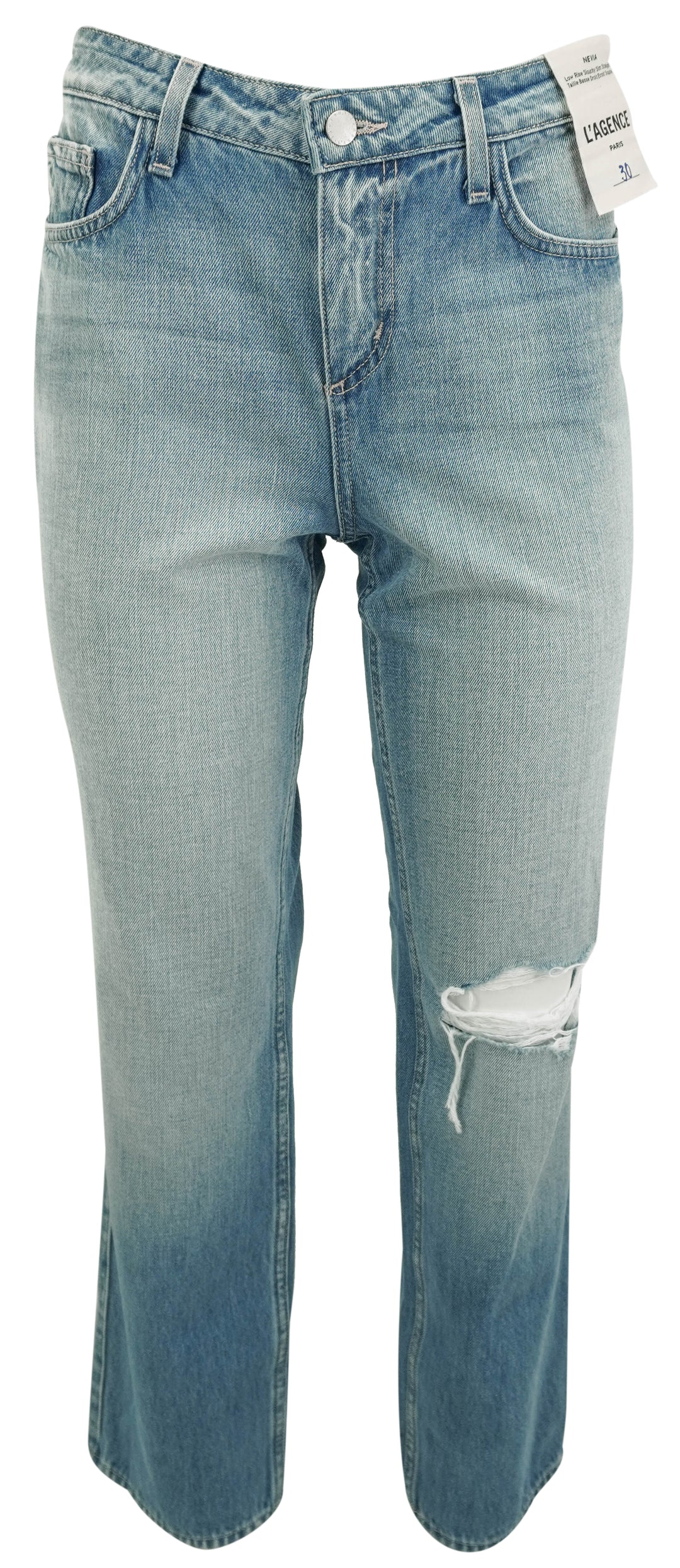 L'Agence Nevia Low Rise Slouchy Slim Straight Denim in Caruso Destruct - Discounts on L'Agence at UAL