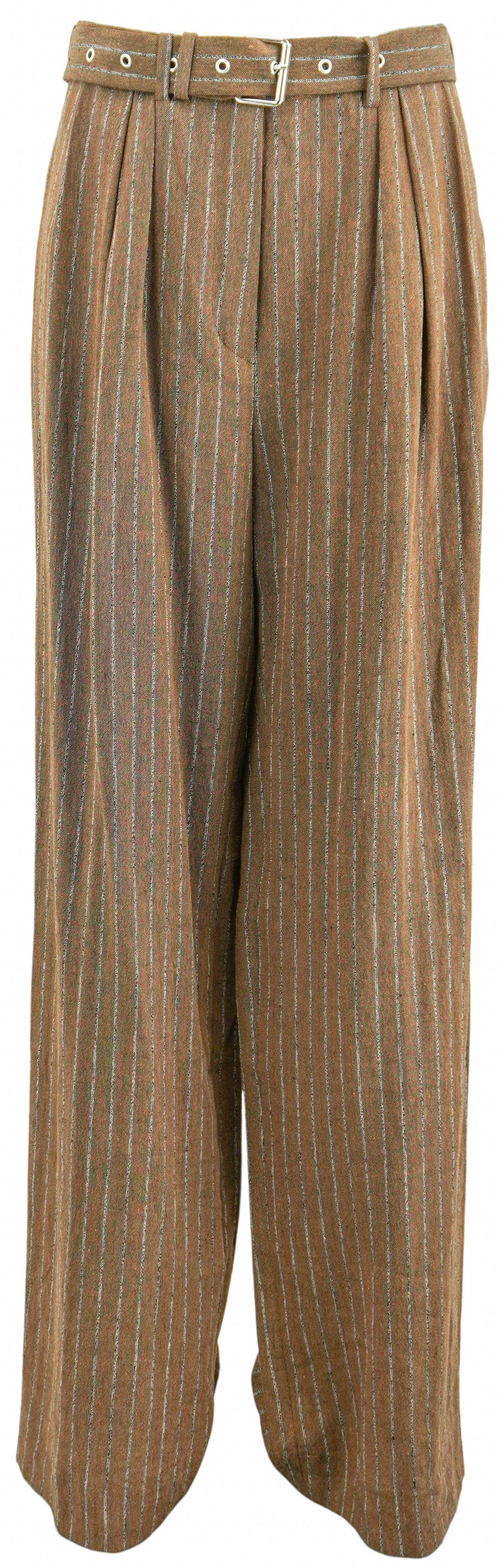 Dries Van Noten Striped Linen Trousers in Terracotta - Discounts on Dries Van Noten at UAL