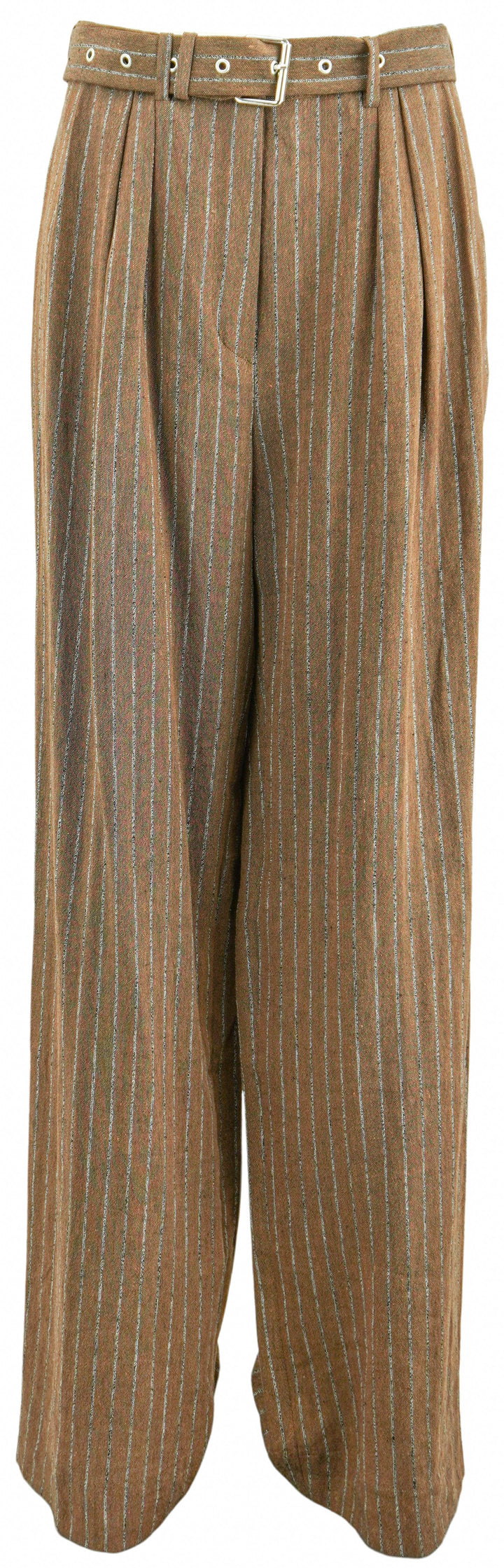 Dries Van Noten Striped Linen Trousers in Terracotta - Discounts on Dries Van Noten at UAL