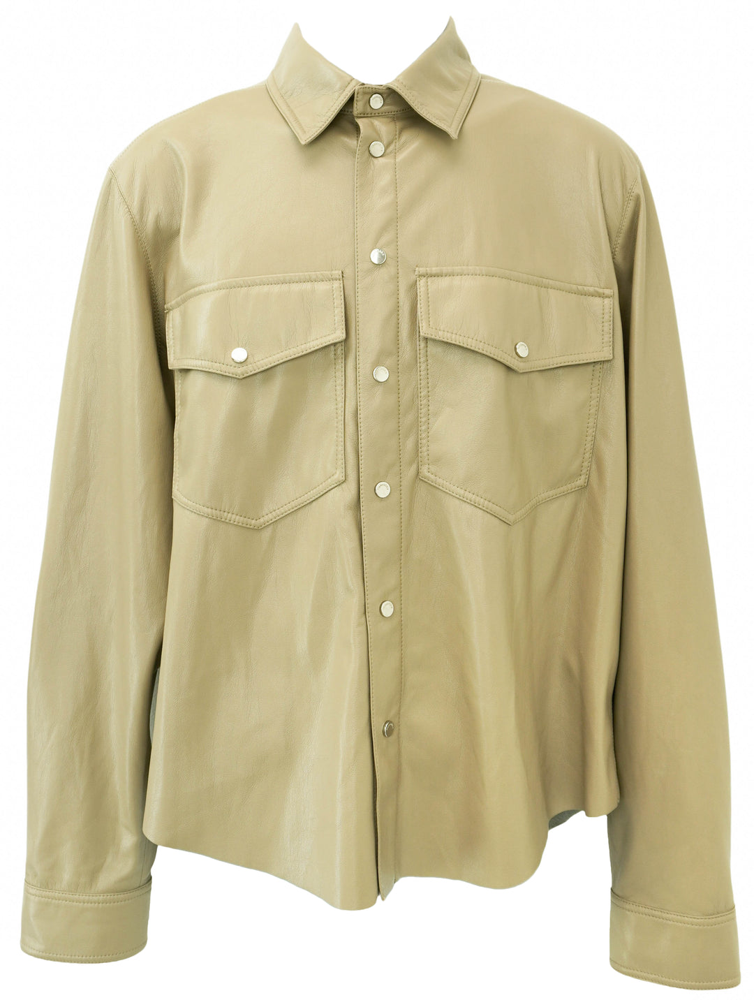 Nanushka Faux Leather Snap Front Shirt in Beige - Discounts on Nanushka at UAL