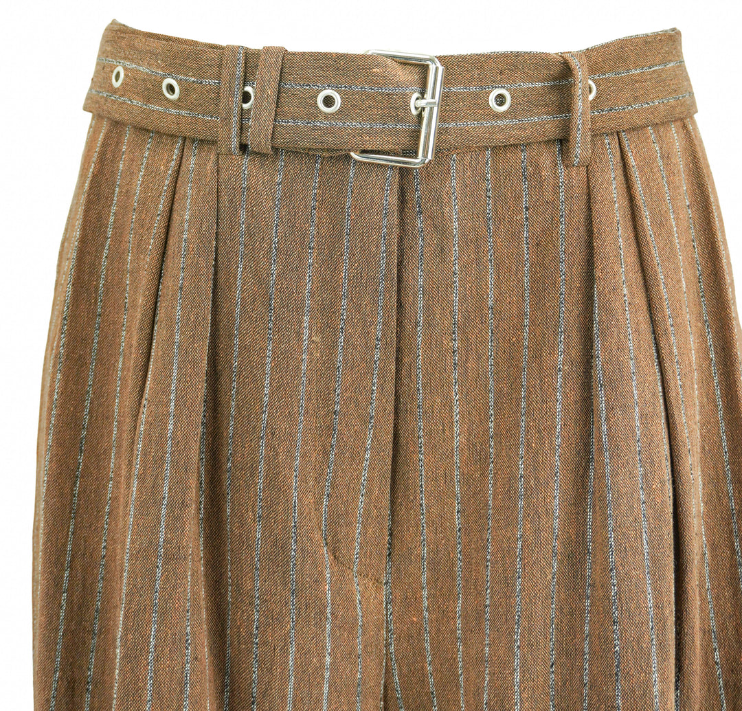 Dries Van Noten Striped Linen Trousers in Terracotta - Discounts on Dries Van Noten at UAL