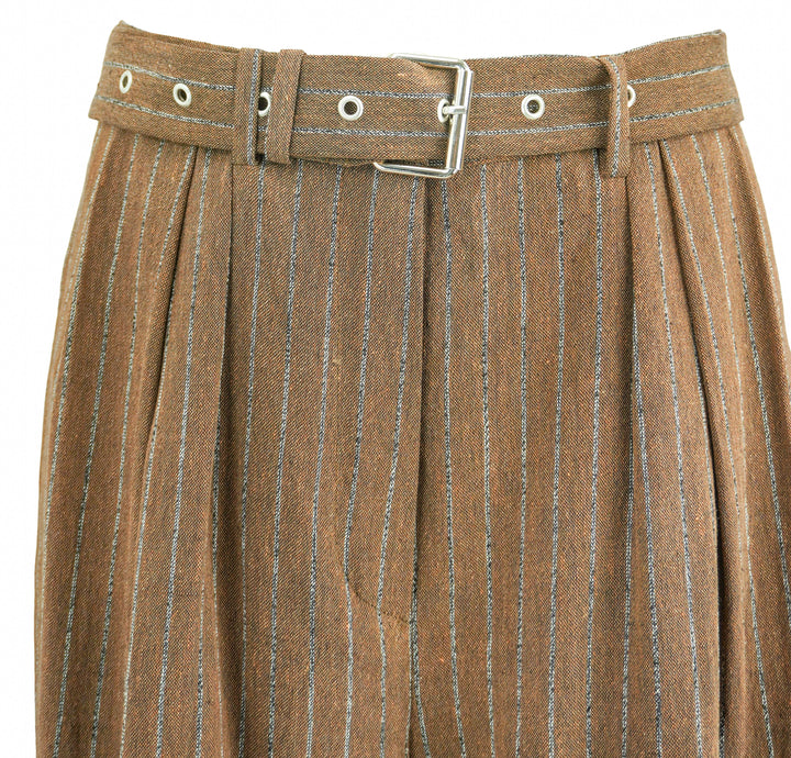 Dries Van Noten Striped Linen Trousers in Terracotta - Discounts on Dries Van Noten at UAL