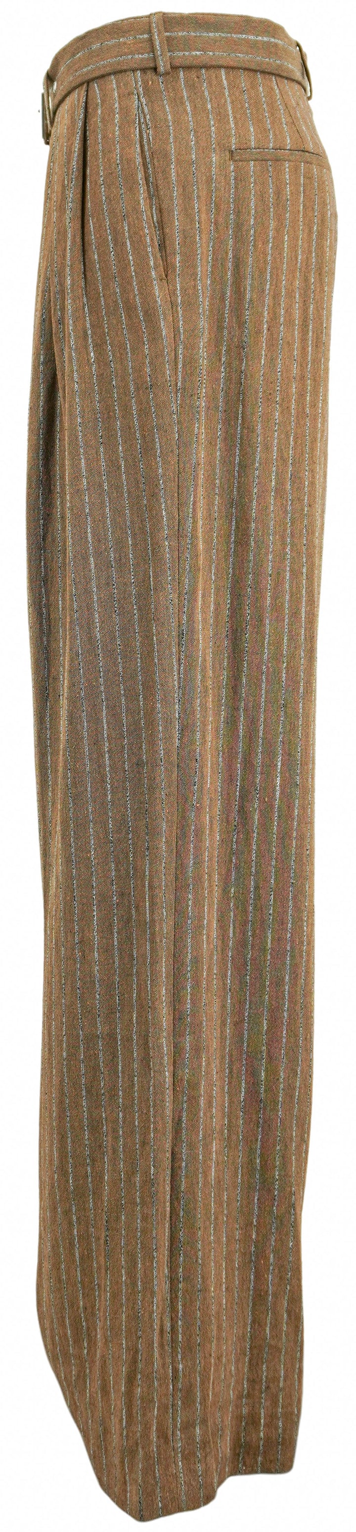 Dries Van Noten Striped Linen Trousers in Terracotta - Discounts on Dries Van Noten at UAL