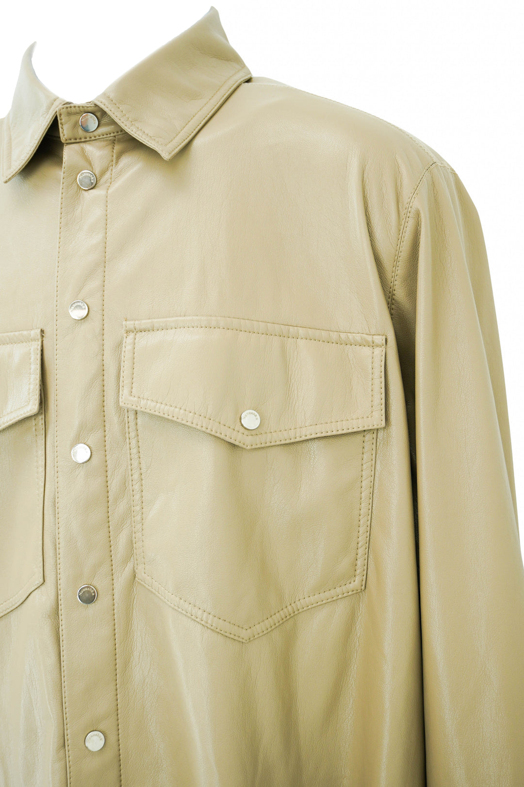 Nanushka Faux Leather Snap Front Shirt in Beige - Discounts on Nanushka at UAL
