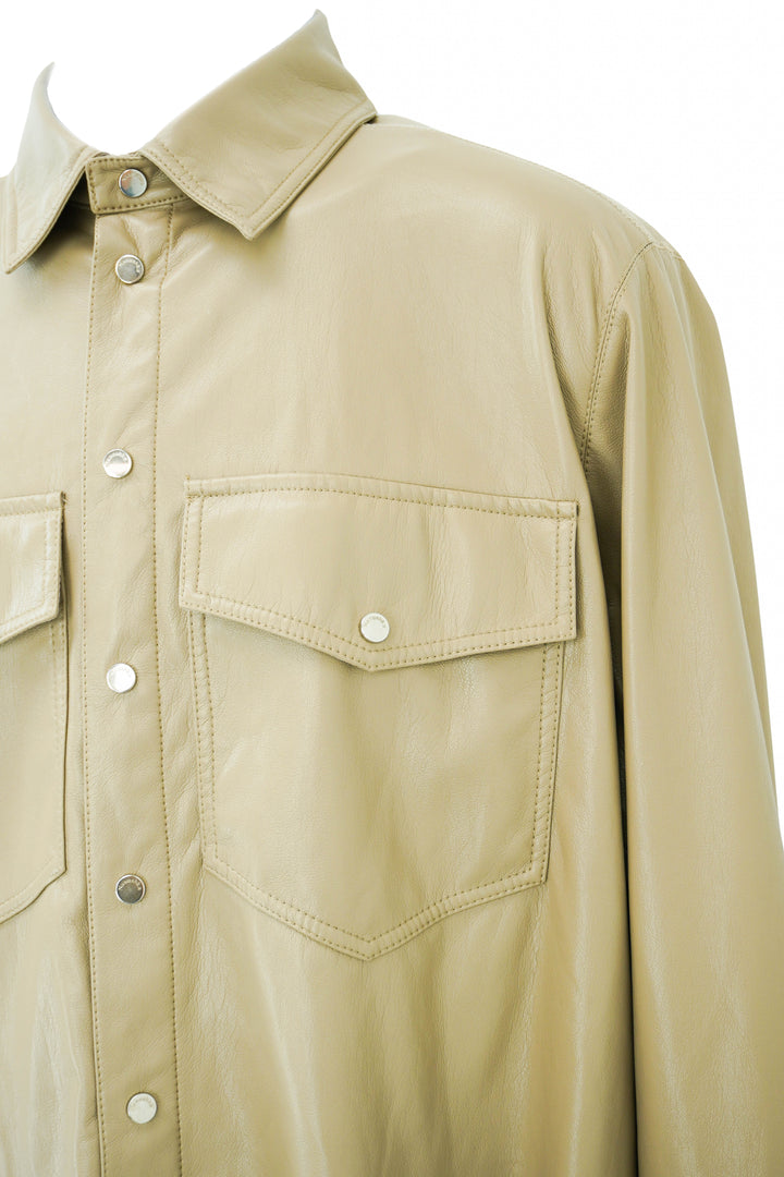 Nanushka Faux Leather Snap Front Shirt in Beige - Discounts on Nanushka at UAL