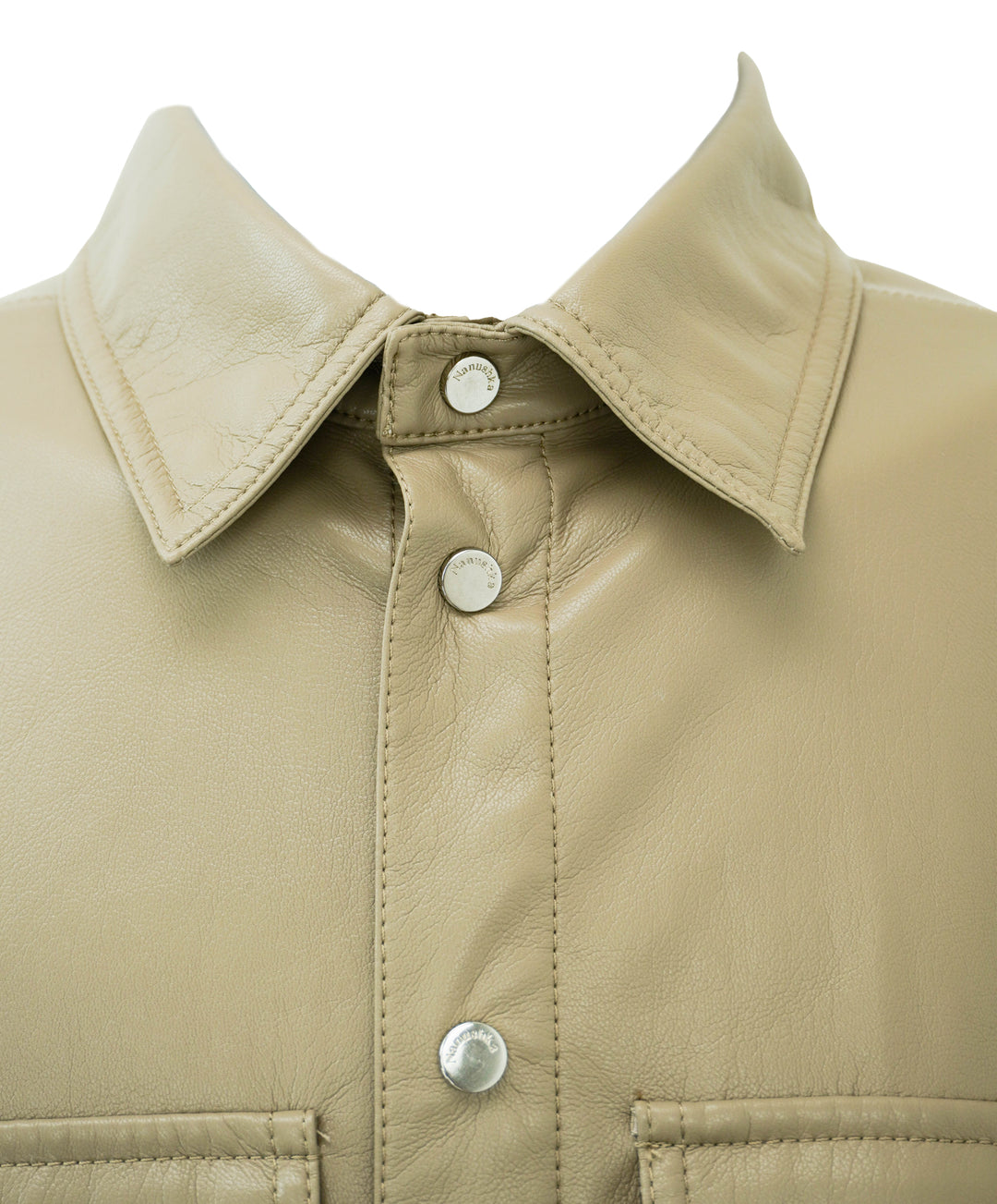 Nanushka Faux Leather Snap Front Shirt in Beige - Discounts on Nanushka at UAL