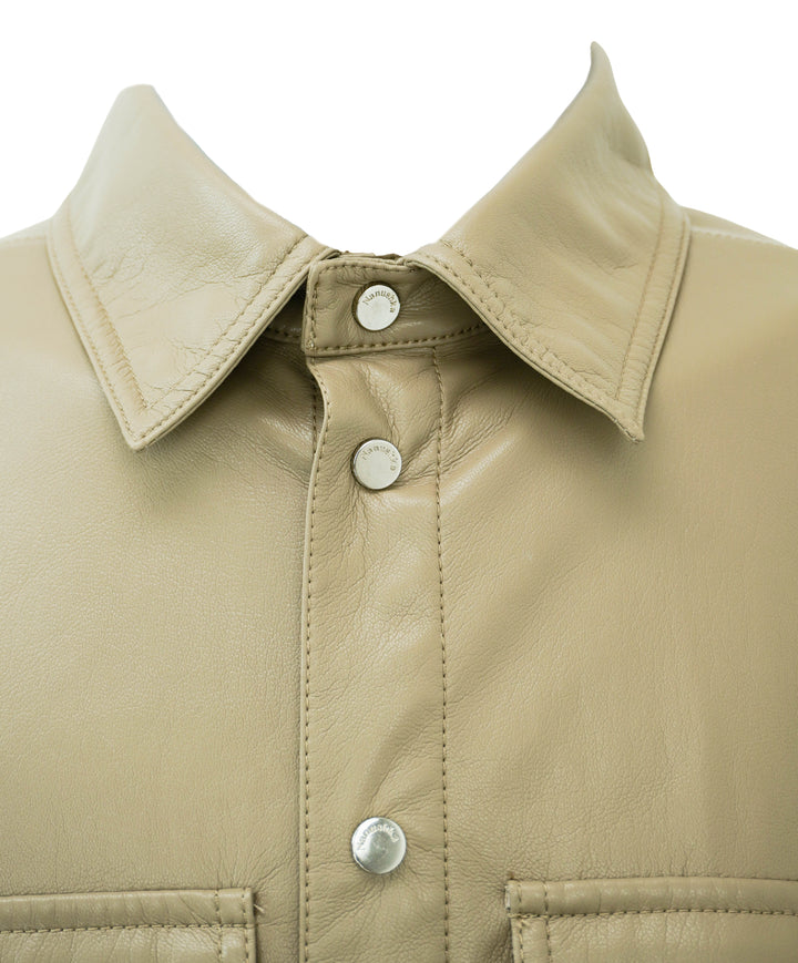 Nanushka Faux Leather Snap Front Shirt in Beige - Discounts on Nanushka at UAL