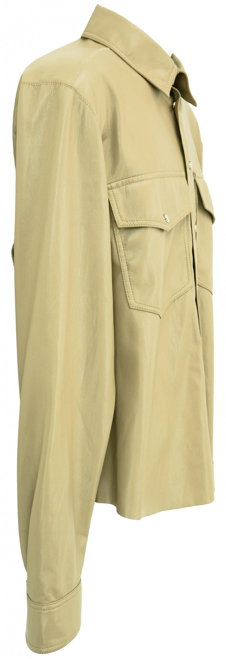 Nanushka Faux Leather Snap Front Shirt in Beige - Discounts on Nanushka at UAL