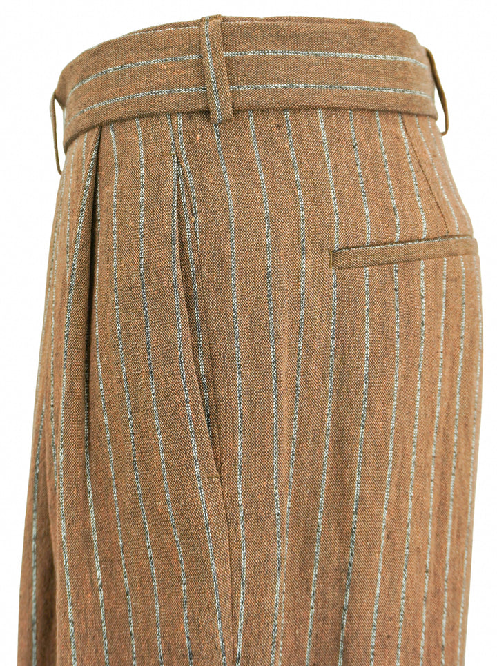 Dries Van Noten Striped Linen Trousers in Terracotta - Discounts on Dries Van Noten at UAL
