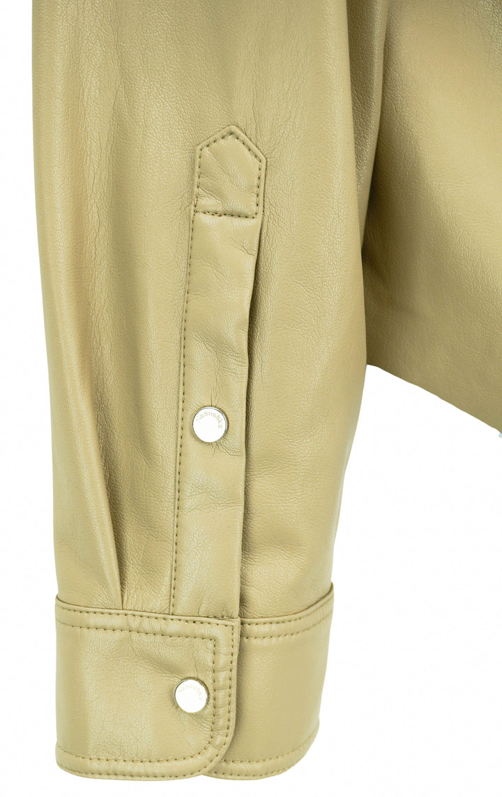 Nanushka Faux Leather Snap Front Shirt in Beige - Discounts on Nanushka at UAL