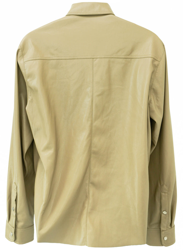 Nanushka Faux Leather Snap Front Shirt in Beige - Discounts on Nanushka at UAL