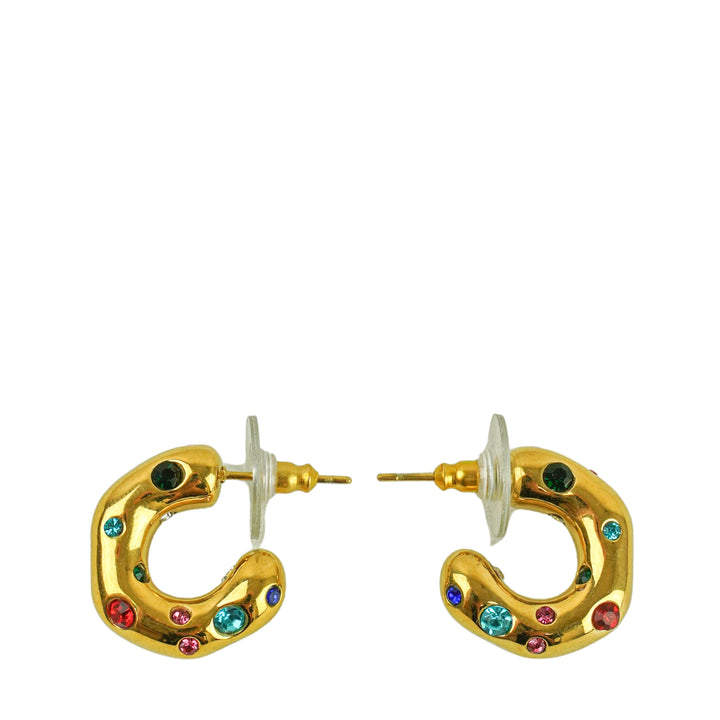 Kenneth Jay Lane Small Gold Hoops with Multi Color Embellishments
