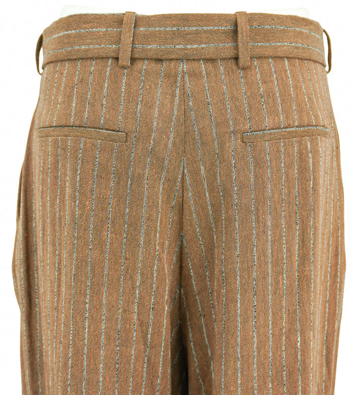 Dries Van Noten Striped Linen Trousers in Terracotta - Discounts on Dries Van Noten at UAL
