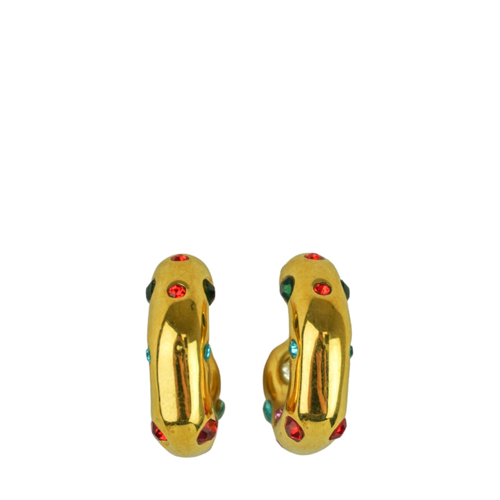 Kenneth Jay Lane Small Gold Hoops with Multi Color Embellishments