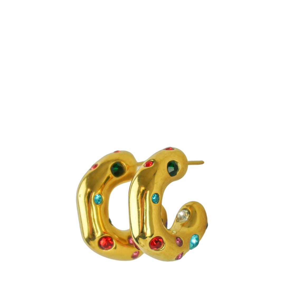 Kenneth Jay Lane Small Gold Hoops with Multi Color Embellishments
