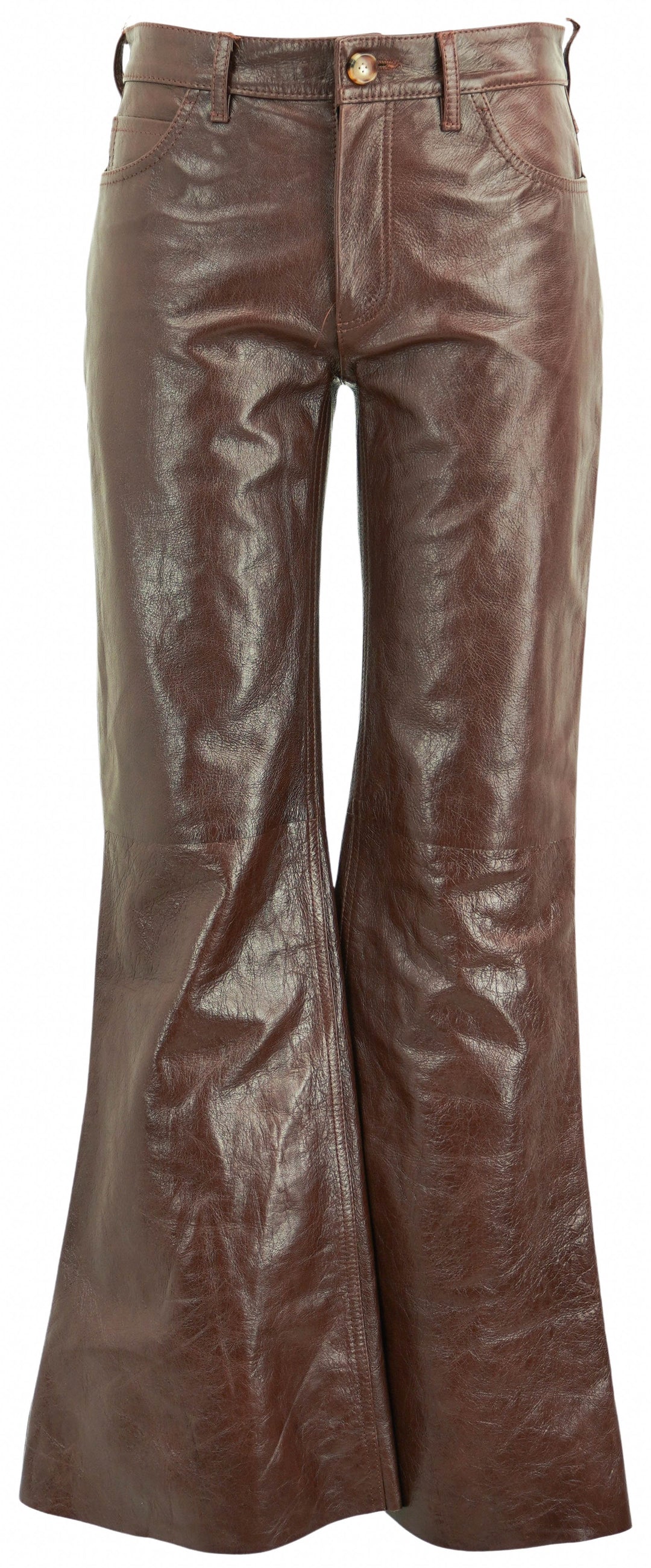 Marni Leather Flared Pants in Wood - Discounts on Marni at UAL