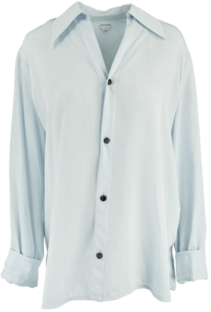 Bottega Veneta Fluid Viscose Twill Shirt in Baby Blue - Discounts on Bottega Veneta at UAL
