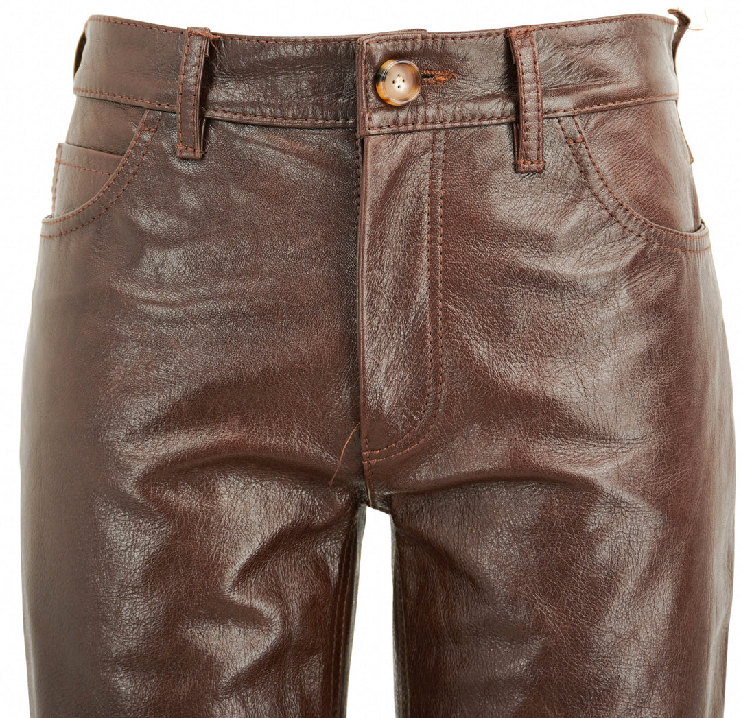 Marni Leather Flared Pants in Wood - Discounts on Marni at UAL