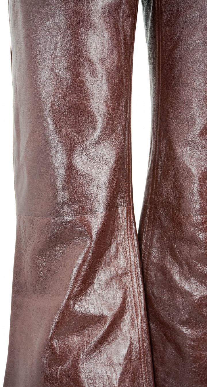 Marni Leather Flared Pants in Wood - Discounts on Marni at UAL