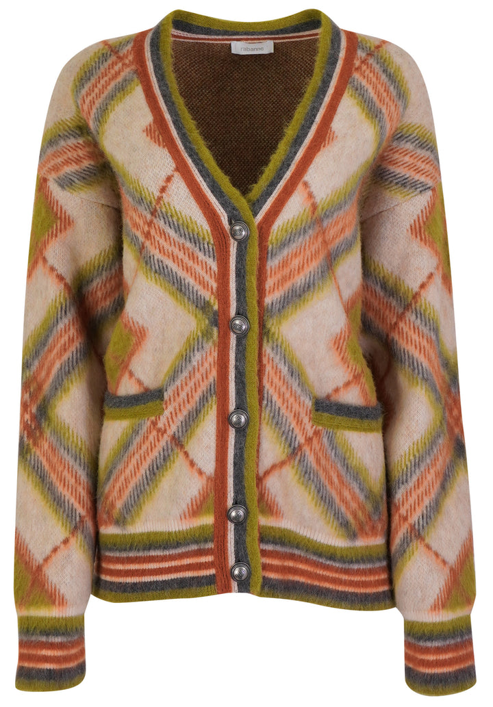 Rabanne Cardigan in Rust/Cream Argyle Print