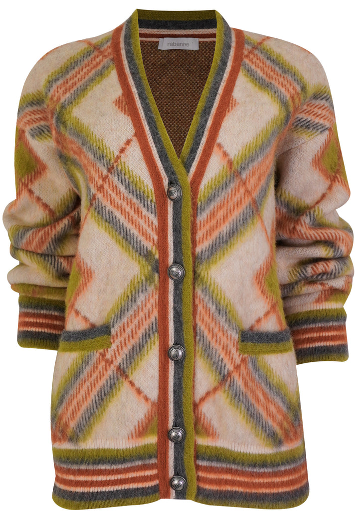 Rabanne Cardigan in Rust/Cream Argyle Print