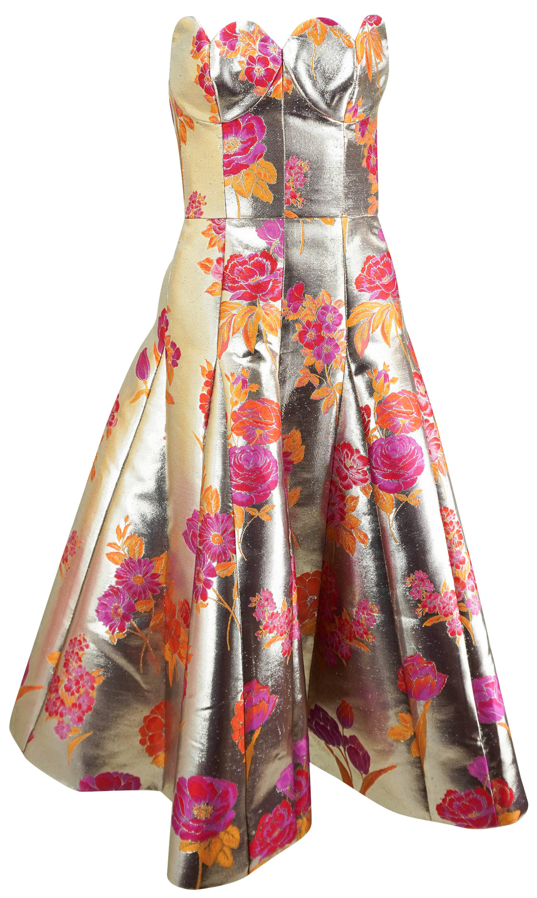Markarian Nicolette Metallic Floral Midi Dress in Silver