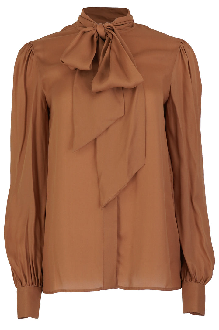 Saint Laurent Tie Blouse in Tannin
