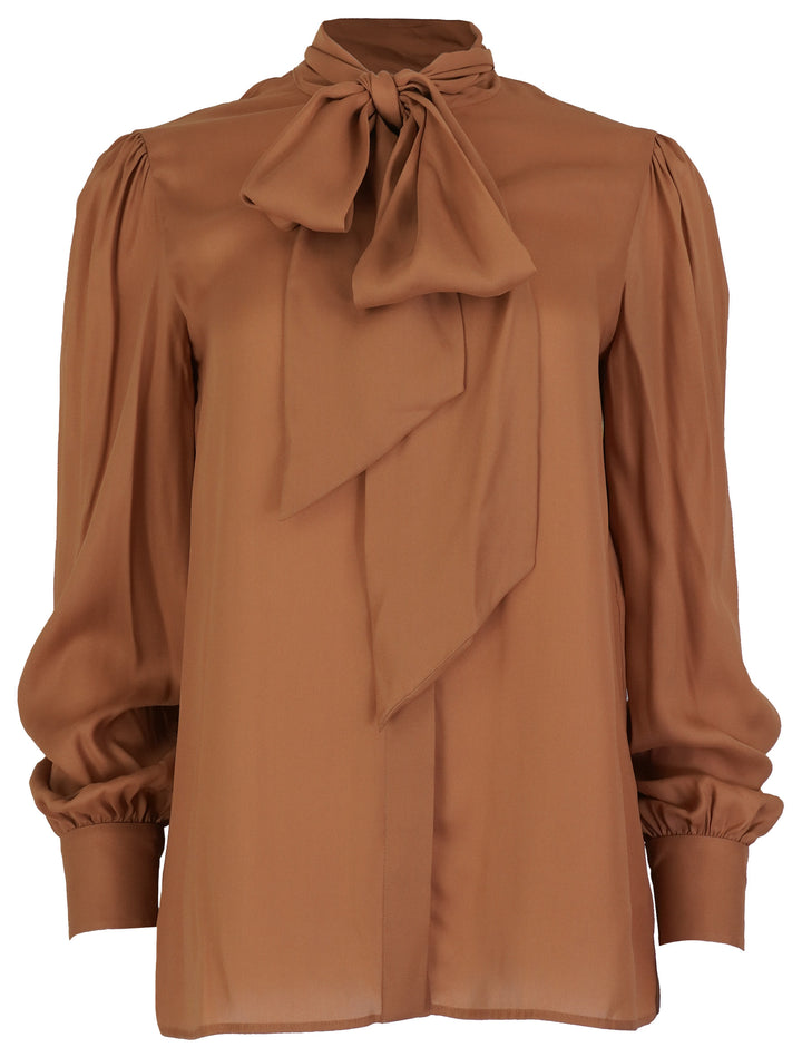 Saint Laurent Tie Blouse in Tannin