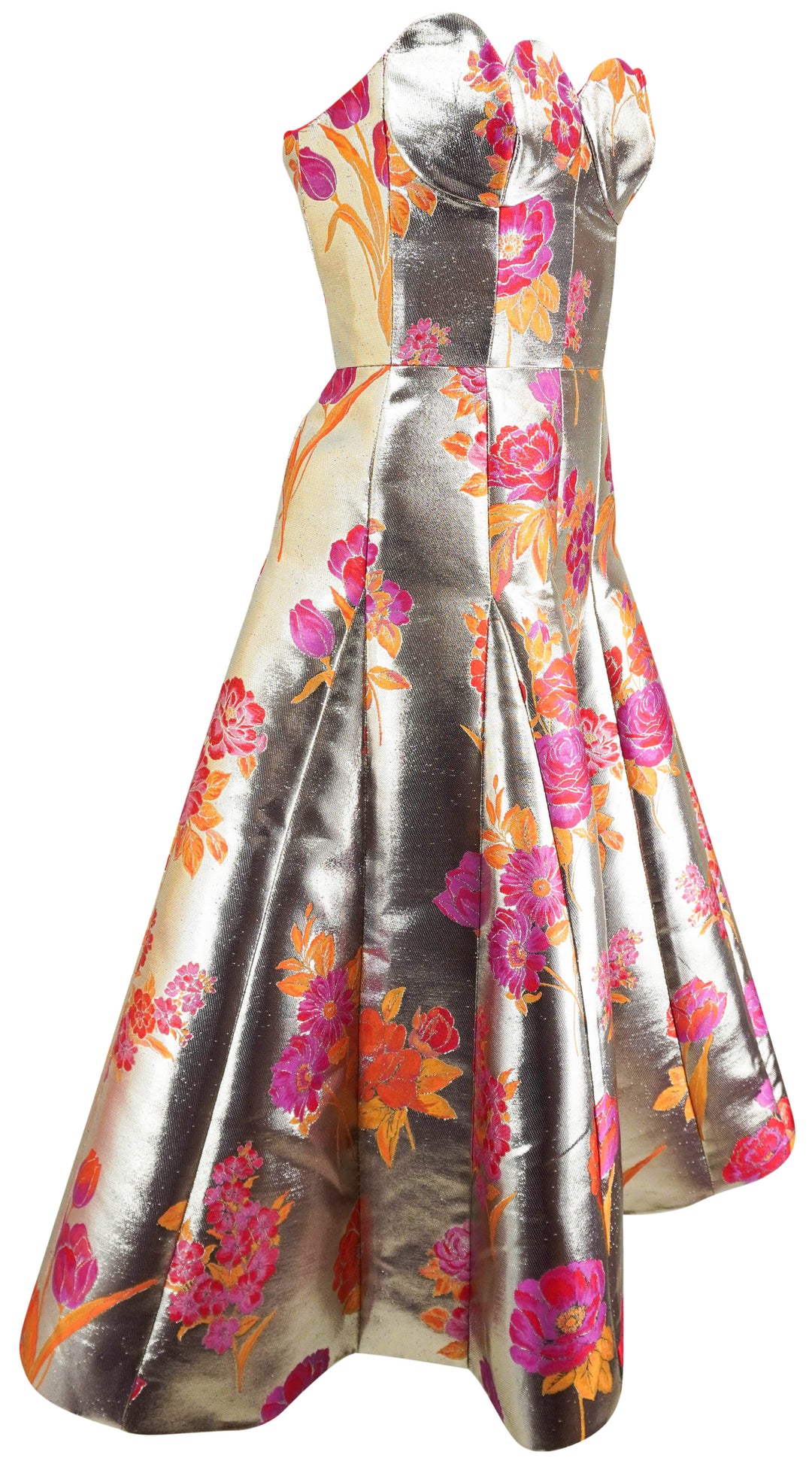 Markarian Nicolette Metallic Floral Midi Dress in Silver
