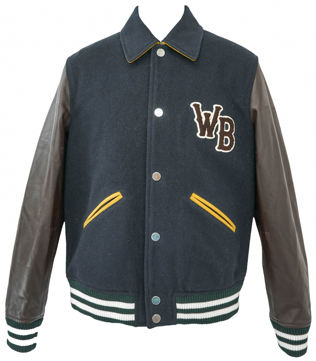 Wales Bonner Prince Varsity Jacket in Brown and Navy - Discounts on Wales Bonner at UAL