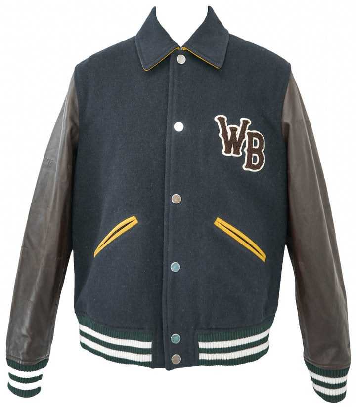 Wales Bonner Prince Varsity Jacket in Brown and Navy - Discounts on Wales Bonner at UAL