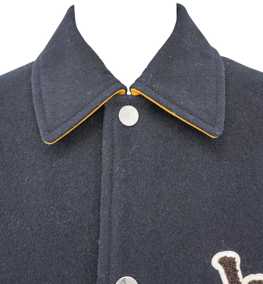 Wales Bonner Prince Varsity Jacket in Brown and Navy - Discounts on Wales Bonner at UAL