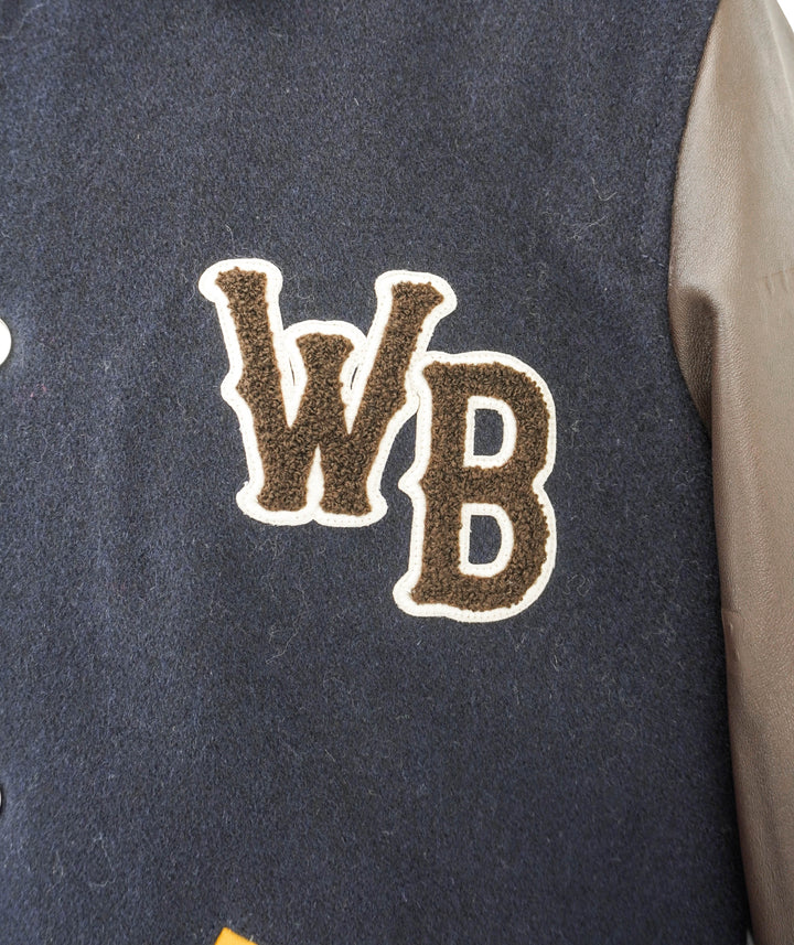 Wales Bonner Prince Varsity Jacket in Brown and Navy - Discounts on Wales Bonner at UAL
