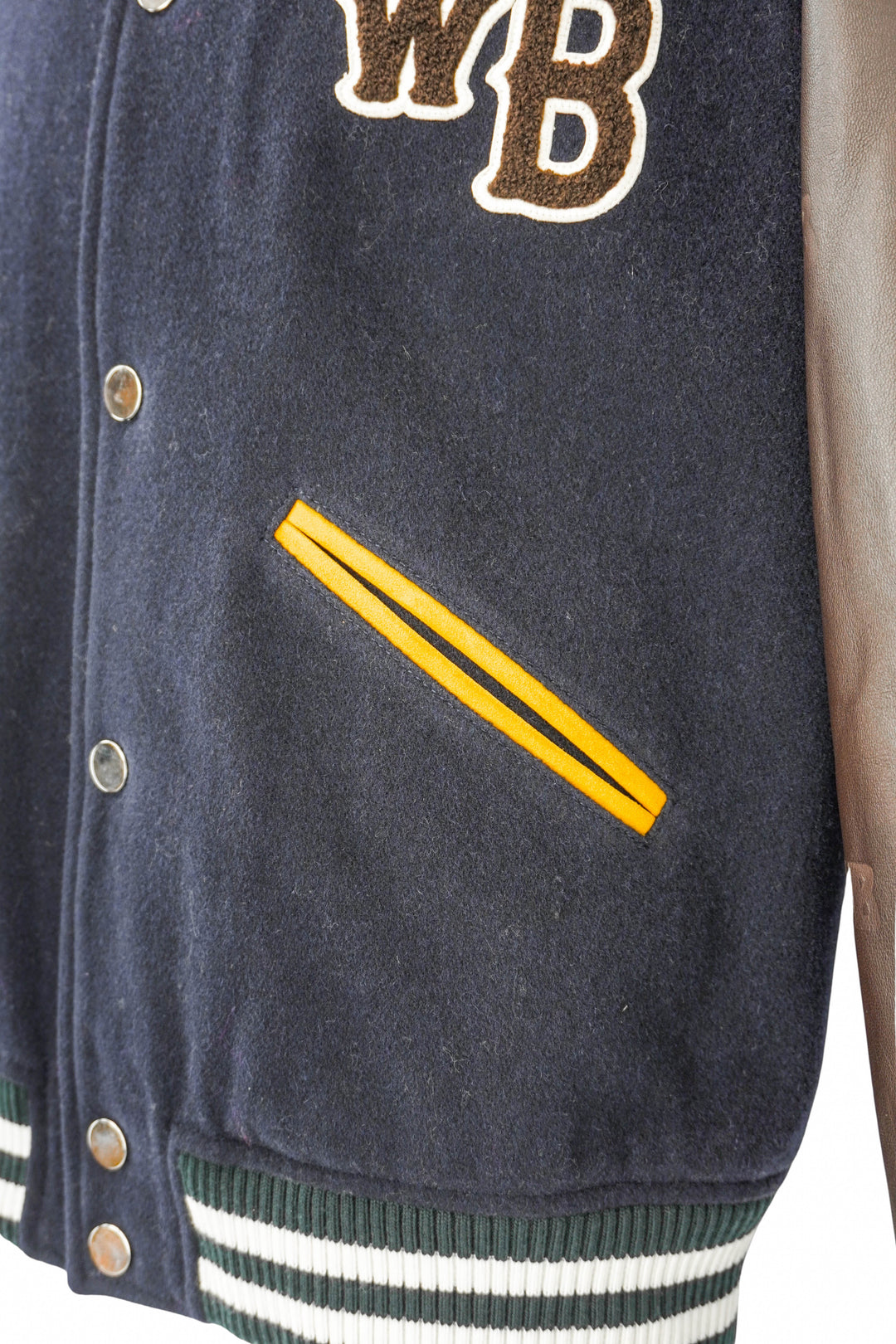 Wales Bonner Prince Varsity Jacket in Brown and Navy - Discounts on Wales Bonner at UAL