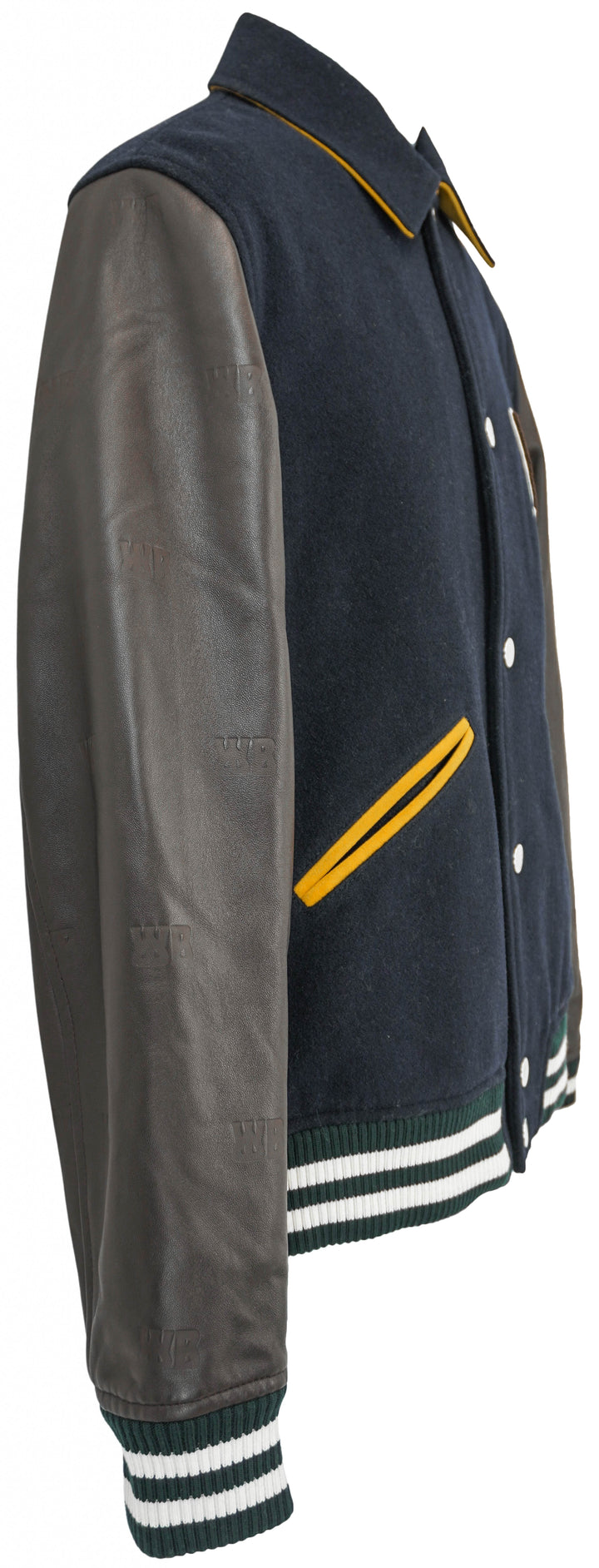 Wales Bonner Prince Varsity Jacket in Brown and Navy - Discounts on Wales Bonner at UAL