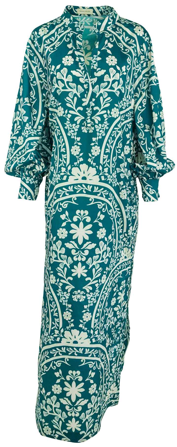 Andres Otalora Floral Print Maxi Dress in Teal/White